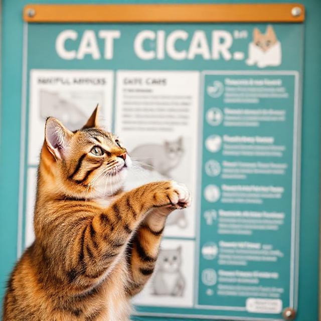 Кошка указывает на плакат о уходе — информационные статьи