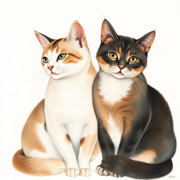 две кошки: Муся и Леопольд в ожидании ужина