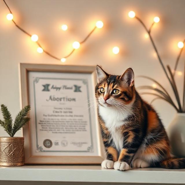 кошки в новом доме — калико рядом с рамкой и гирляндами