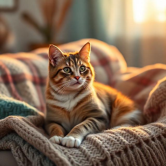 кошки в новом доме — кошка на диване, уютный плед